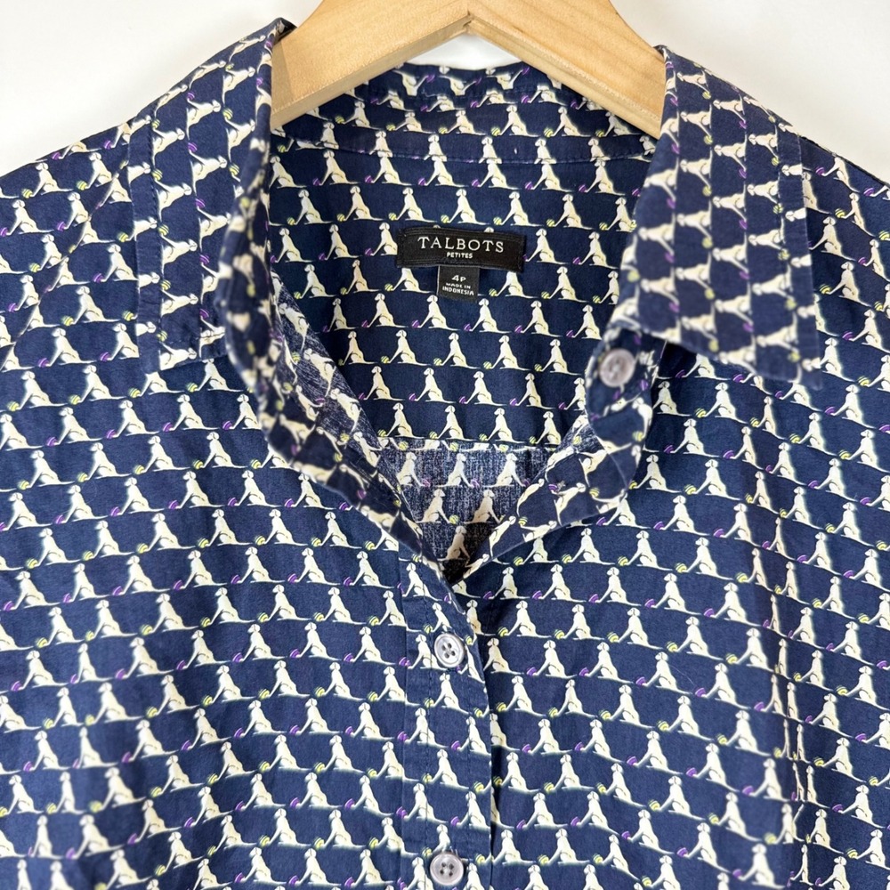 Talbots Dog print Button Down cotton Shirt Women 4P yellow lab preppy coastal - Picture 7 of 7